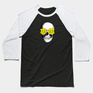 Skull and Roses | Skull and Flowers | Skulls and Skeletons | Vintage Skulls | Yellow Roses | Baseball T-Shirt